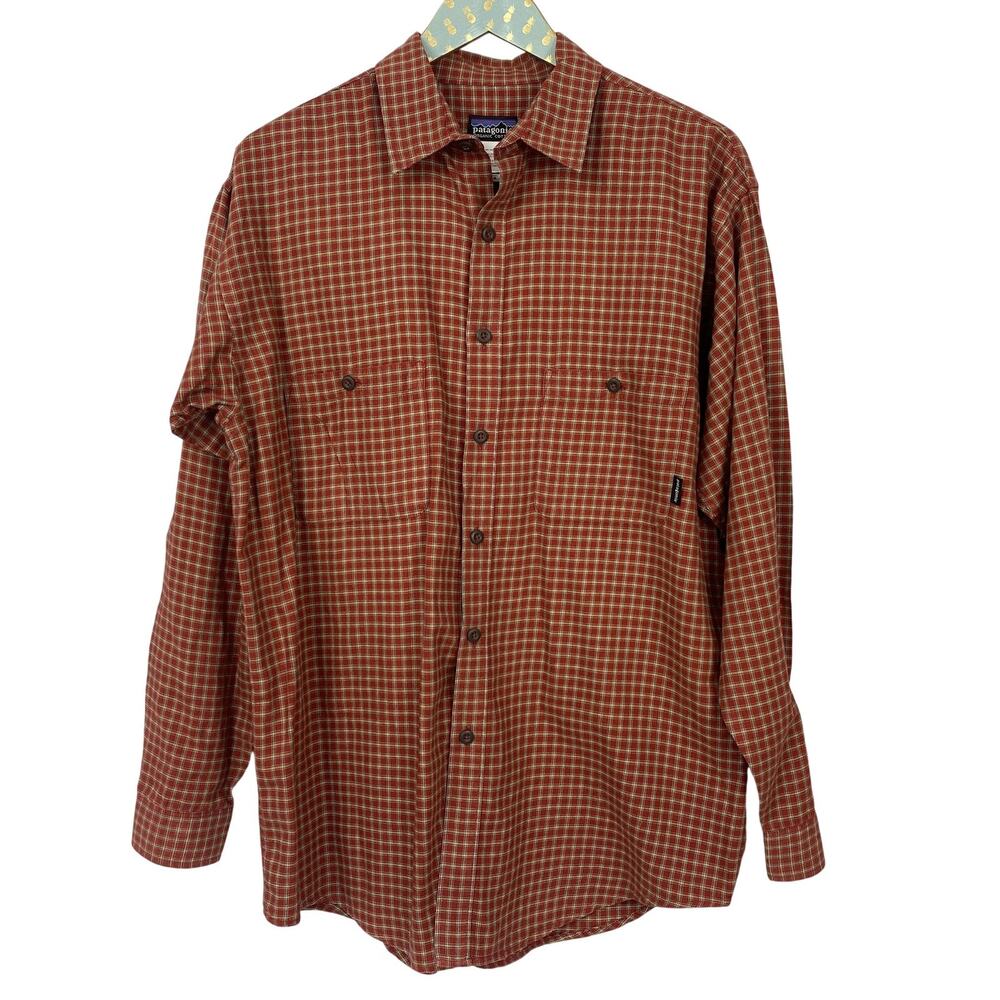 Patagonia Shirt Mens Medium Red Plaid Organic Cotton Button Up Pockets Y2K
